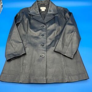 VIntage Tribeca Studio Women's Black Leather Classic Button Front Trench Coat XL